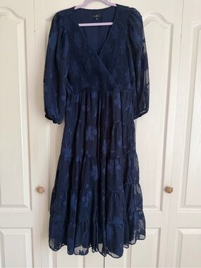 Lulu's Navy Floral Tiered Midi Dress